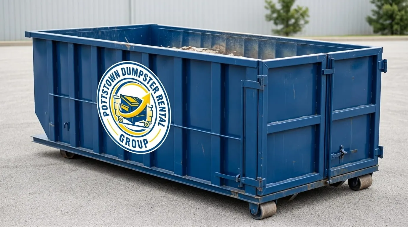 Commercial dumpster rental in Pottstown, PA Commercial roll-off dumpster in a Pottstown PA business parking lot