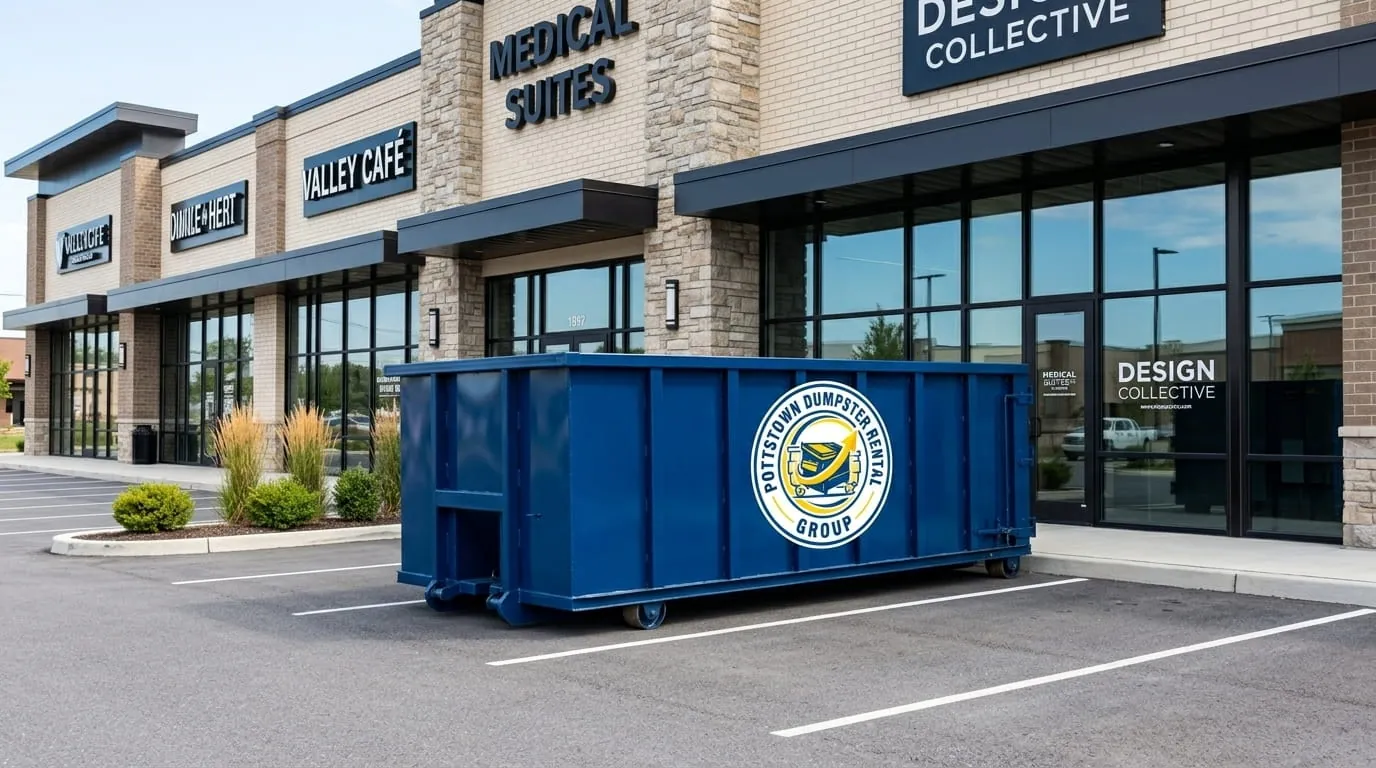 Pottstown Dumpster Rental Group fleet of roll-off dumpsters and trucks in Pottstown, PA