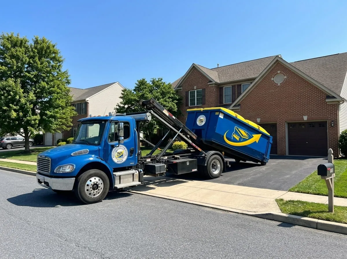 Pottstown Dumpster Rental Group team member beside a roll-off dumpster in Pottstown, PA