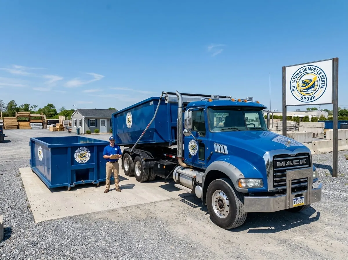 Dumpster rental in Limerick, PA Roll-off dumpster rental delivered to a Limerick, PA property by Pottstown Dumpster Rental Group